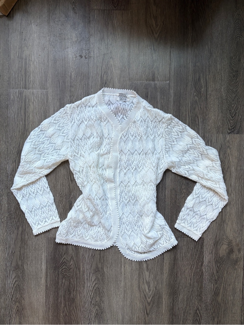 White Lace Knit Cardigan with Zigzag Pattern | Festival Boho